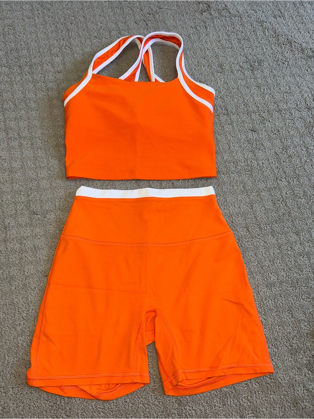 Women’s Abercrombie Orange Two-Piece Workout Set with White Trim